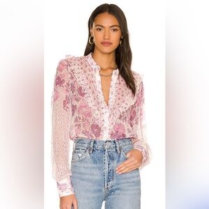 HEMANT & NANDITA Pink Floral Ruffle Blouse